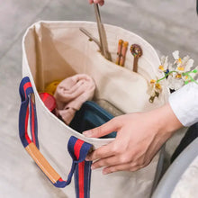 Load image into Gallery viewer, Society Tote Bag with Leather Navy + Red