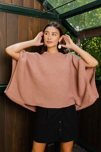 Ribbed Sleeve Poncho Top