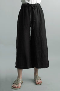 Black Easy Crop Linen Pant