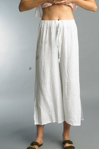 White Easy Crop Linen Pant