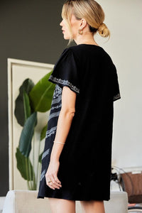 Black Embroidered Shift Dress