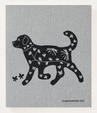 Load image into Gallery viewer, Playful Pup on Grey Swedish Dishcloth