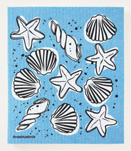 Load image into Gallery viewer, Seashells on Blue Swedish Dishcloth