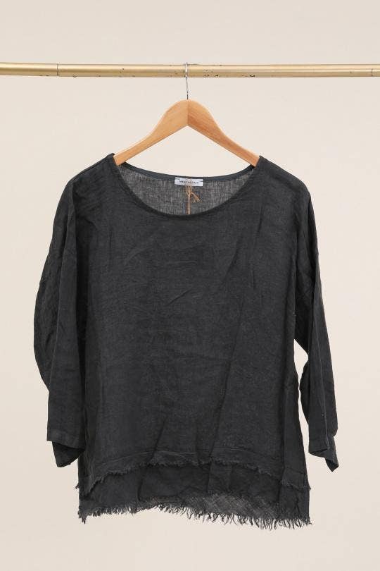 Raw Edge Linen Blouse Charcoal Grey