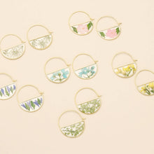 Load image into Gallery viewer, Pressed Flower Hoop Earring - Blue Baby's Breath/Gold