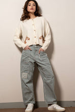 Load image into Gallery viewer, Western Horse Graphic Ribbed Trim Crew Neck Cardigan: GREY / S/M-3:M/L-3