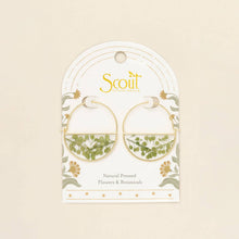 Load image into Gallery viewer, Pressed Flower Hoop Earring - Green Peppergrass/Gold