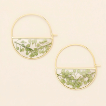 Load image into Gallery viewer, Pressed Flower Hoop Earring - Green Peppergrass/Gold