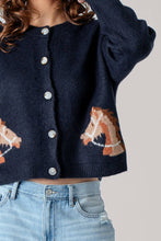 Load image into Gallery viewer, Western Horse Graphic Ribbed Trim Crew Neck Cardigan: GREY / S/M-3:M/L-3