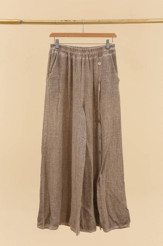 Wide Leg Linen Button Pant
