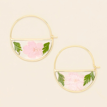 Load image into Gallery viewer, Pressed Flower Hoop Earring - Pink Cherry Blossom/Gold