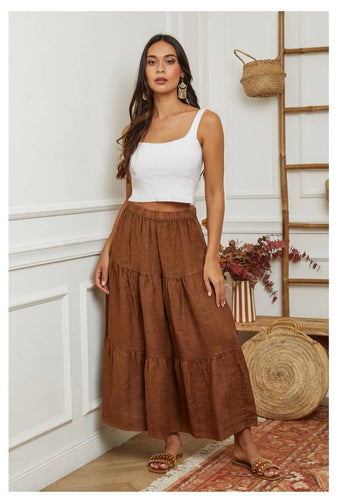 100% Linen Skirt REF. 8348: TOBACCO