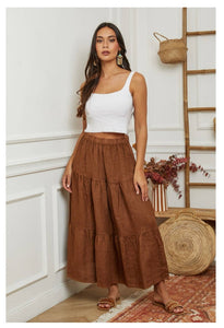 100% Linen Skirt REF. 8348: TOBACCO