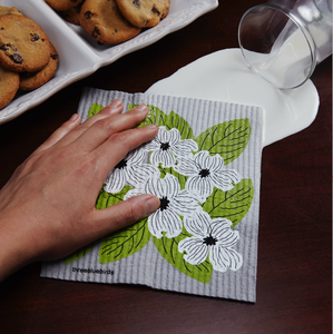 Dogwood on Grey Swedish Dishcloth