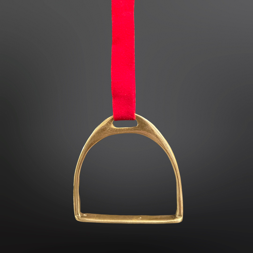 Equestrian Stirrup Iron Christmas Ornament : Gold/Red Ribbon