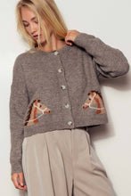 Load image into Gallery viewer, Western Horse Graphic Ribbed Trim Crew Neck Cardigan: GREY / S/M-3:M/L-3