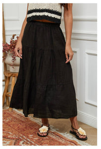 100% Linen Skirt REF. 8348: TOBACCO