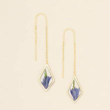 Load image into Gallery viewer, Pressed Flower Thread Earring - Purple Cornflower/Gold