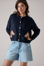 Load image into Gallery viewer, Western Horse Graphic Ribbed Trim Crew Neck Cardigan: GREY / S/M-3:M/L-3