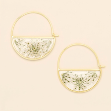 Load image into Gallery viewer, Pressed Flower Hoop Earring - White Lace Flower/Gold