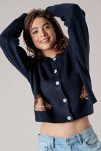 Load image into Gallery viewer, Western Horse Graphic Ribbed Trim Crew Neck Cardigan: GREY / S/M-3:M/L-3