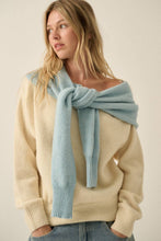 Load image into Gallery viewer, Prep Rally Two-Tone Shoulder-Wrap Sweater