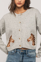 Load image into Gallery viewer, Western Horse Graphic Ribbed Trim Crew Neck Cardigan: GREY / S/M-3:M/L-3