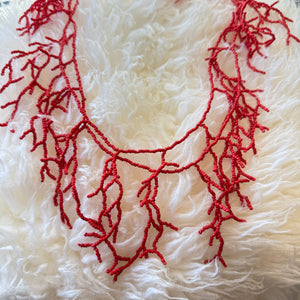 Coral Glass Seed Bead Branch Long Necklace