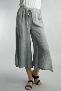 Grey Easy Crop Linen Pant