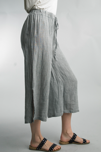 Grey Easy Crop Linen Pant