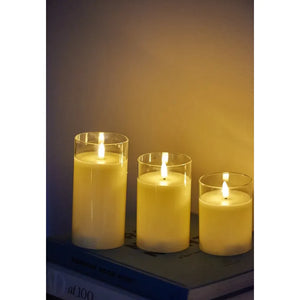 LED Glass Candles (Set Of 3) - Safe & Dimmable Candles