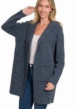 Load image into Gallery viewer, Hooded Cardigan Heather Midnight