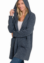 Load image into Gallery viewer, Hooded Cardigan Heather Midnight