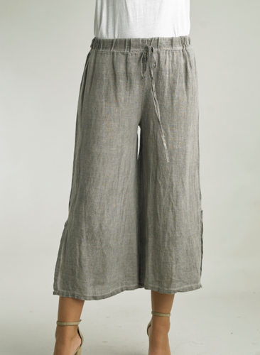 Taupe Easy Crop Linen Pant