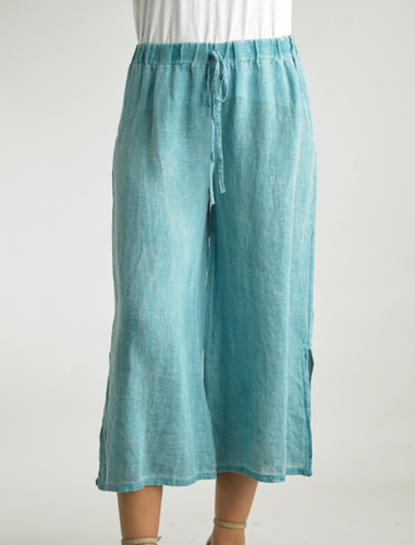 Turquoise Easy Crop Linen Pants
