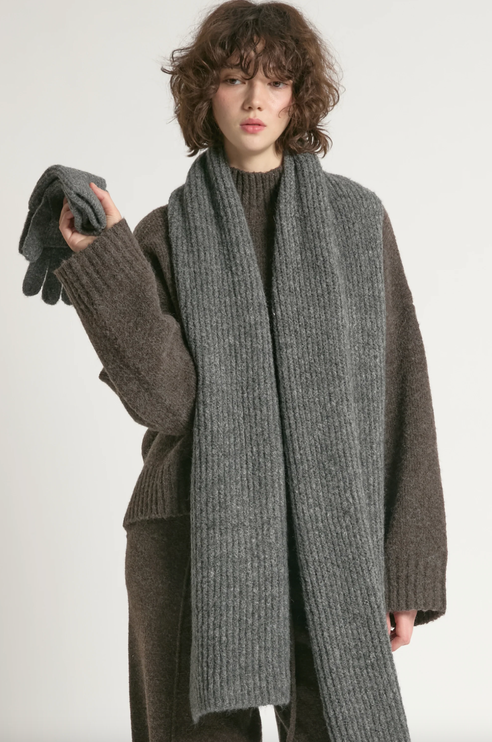Wool Blend Rib Knit Scarf