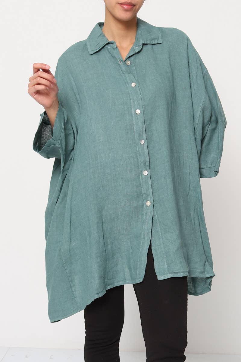 100% Linen Shirt REF. 2858: Duck Green