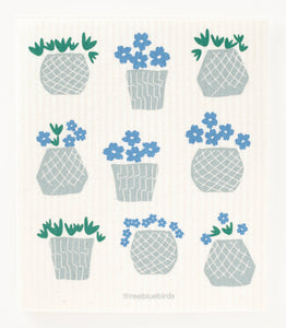 Flower Pots on White Swedish Dishcloth