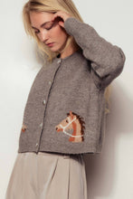 Load image into Gallery viewer, Western Horse Graphic Ribbed Trim Crew Neck Cardigan: GREY / S/M-3:M/L-3