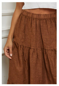 100% Linen Skirt REF. 8348: TOBACCO