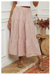 100% Linen Skirt REF. 8348: TOBACCO
