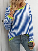 Load image into Gallery viewer, Cozy Striped Coastal Lime Stripe Sweater
