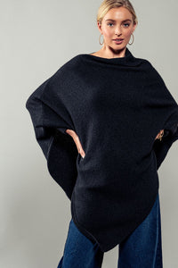 Knit Asymmetrical Jumper with Ribbed Sleeves