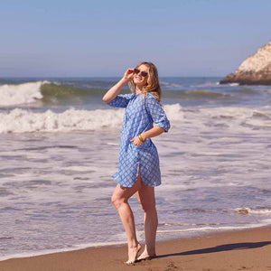 FIFER BLUE Button Down Beach Tunic: XL