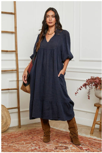 Navy Linen Dress