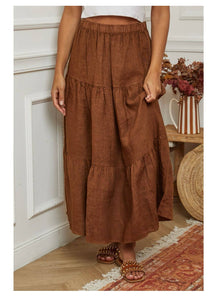 100% Linen Skirt REF. 8348: TOBACCO