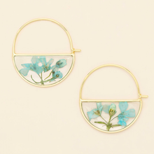 Load image into Gallery viewer, Pressed Flower Hoop Earring - Blue Baby's Breath/Gold