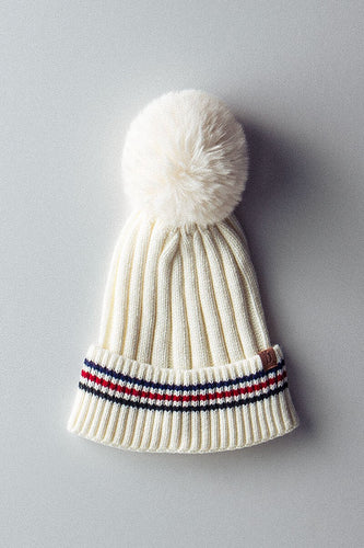 Striped Pom Pom Beanie