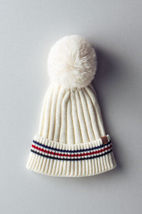 Striped Pom Pom Beanie