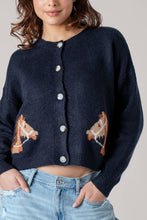 Load image into Gallery viewer, Western Horse Graphic Ribbed Trim Crew Neck Cardigan: GREY / S/M-3:M/L-3
